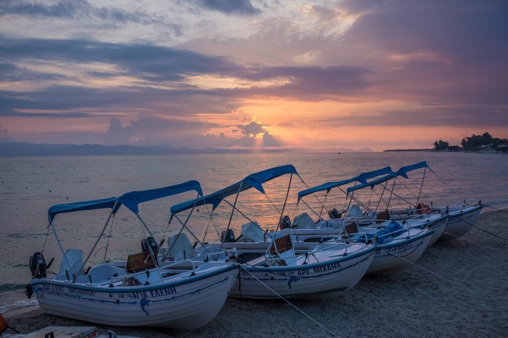 boats, sunrise, beach, coast, greece, halkidiki, morning, water, sea, nature, landscape, halkidiki, halkidiki, halkidiki, halkidiki, halkidiki